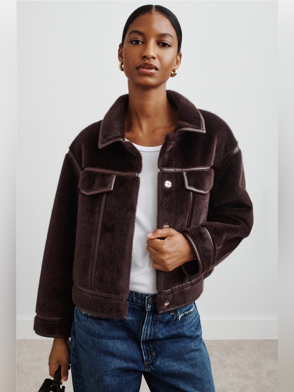 Zapa Monge jacket chocolate brown reversible design faux fur 36 US 4 Small